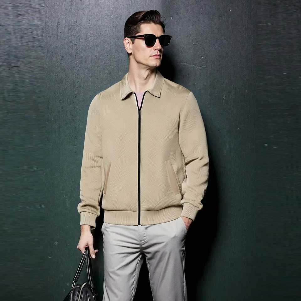 Mens Autumn Leisure Knit Zipper Cardigan Slim Jacket Business Casual Polo Collar Jackets Outdoor Sports Zipper Cardigan Coat W251023