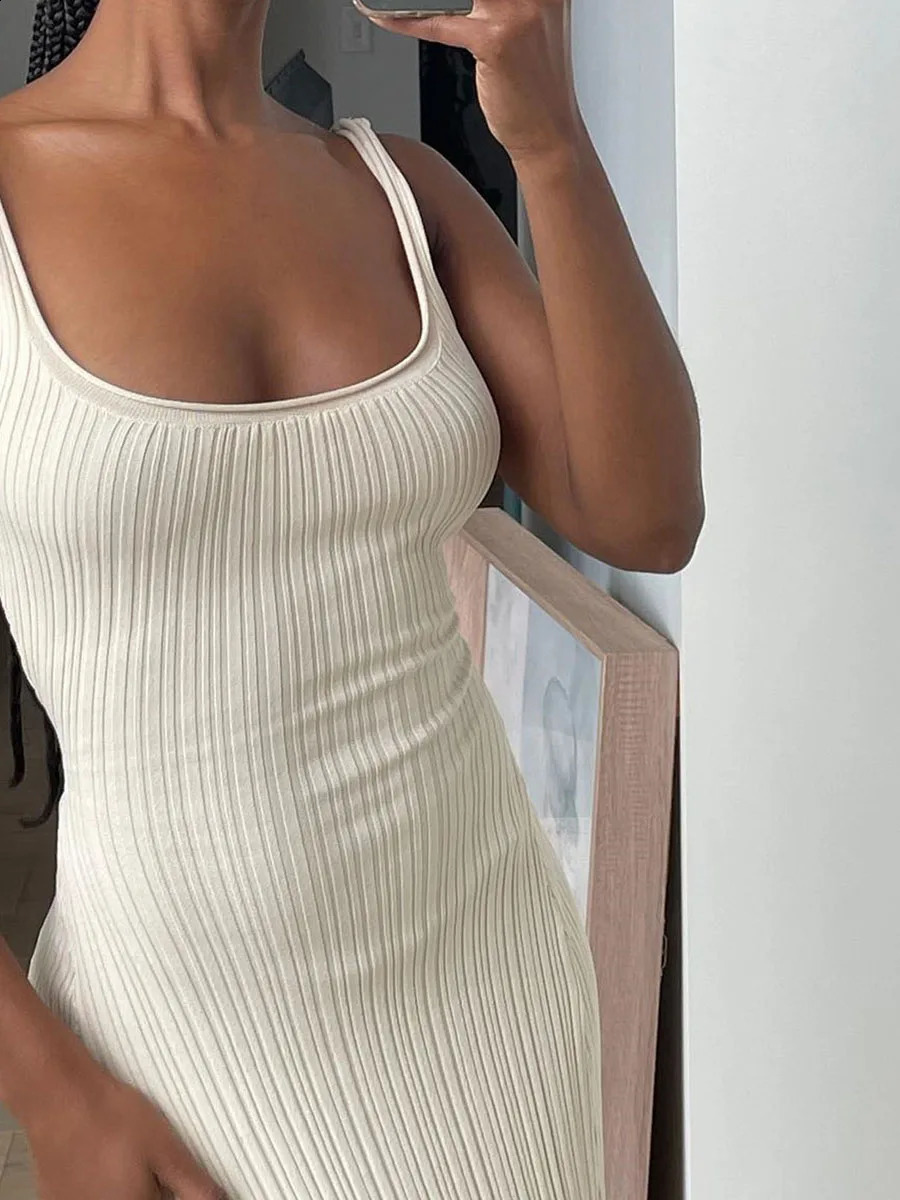 Women Knit Tank Dress Casual Summer Sleeveless UNeck Party Long Dress for Cocktail Beach Club Streetwear 251023