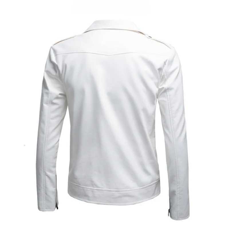 Black White Faux Leather Jacket Spring Autumn Slim Fit Mens Motorcycle Jacket With Zipper Casual Male Coat Outerwear Tops W251023