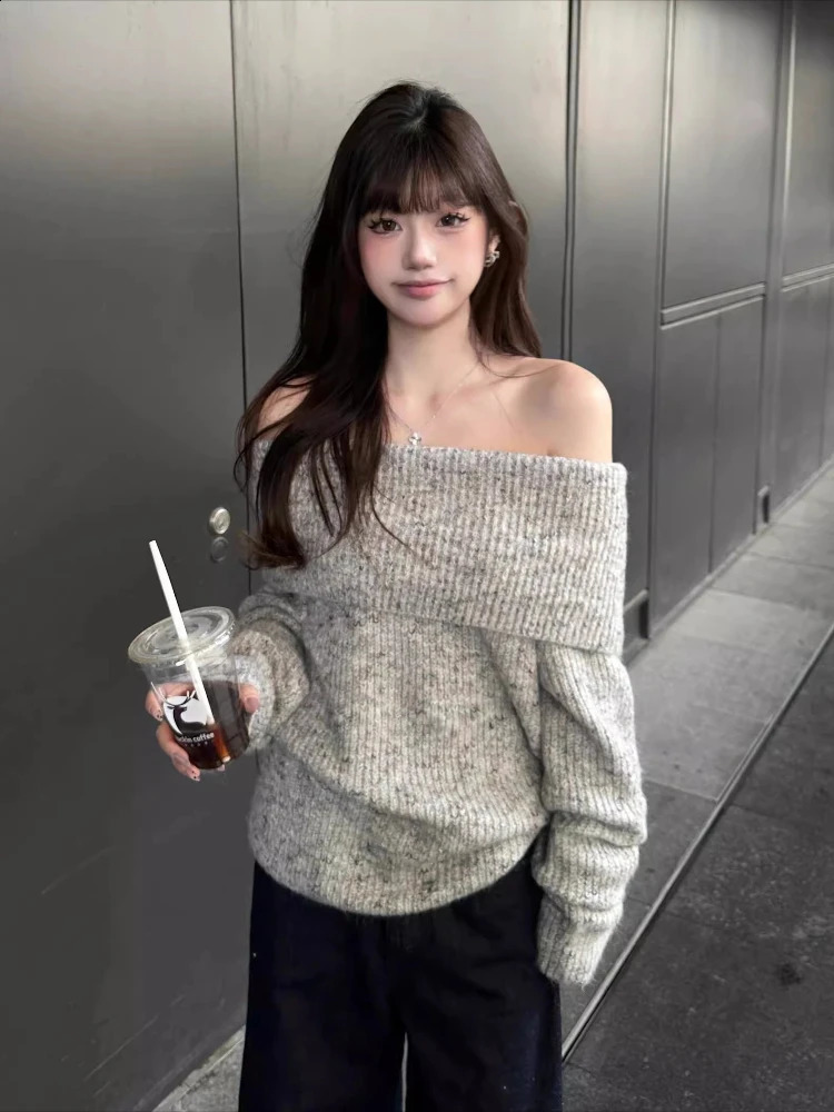 Off Shoulder Sweater for Women Long Sleeve Ribbed Knit OfftheShoulder Pullovers Jumper Tops Autumn Winter Y2K 90s Outfit 251023