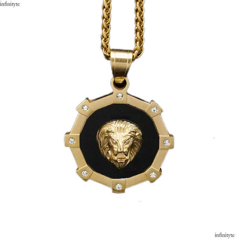Hip Hop Gear Lion Head Pendant Necklace Stainless Steel Gold Plated Mens Jewelry