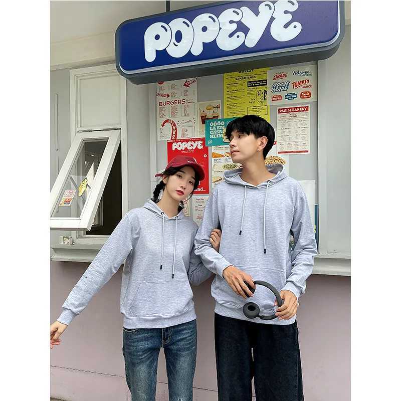 new mens solid grey Hoodies Autumn Long Sleeve Pullover Tops Casual Pocket Hoodies Unisex Outer Loose Sport WearT251023