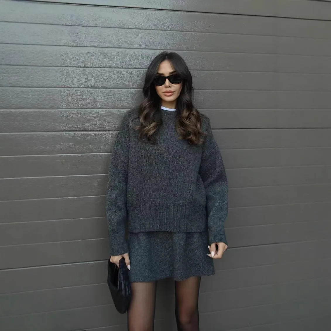 Preppy Style Knitted Two Piece Set Women Winter Autumn O Neck Loose Sweater Pullover A Line Skirt Streetwear Chic Outfits 251022