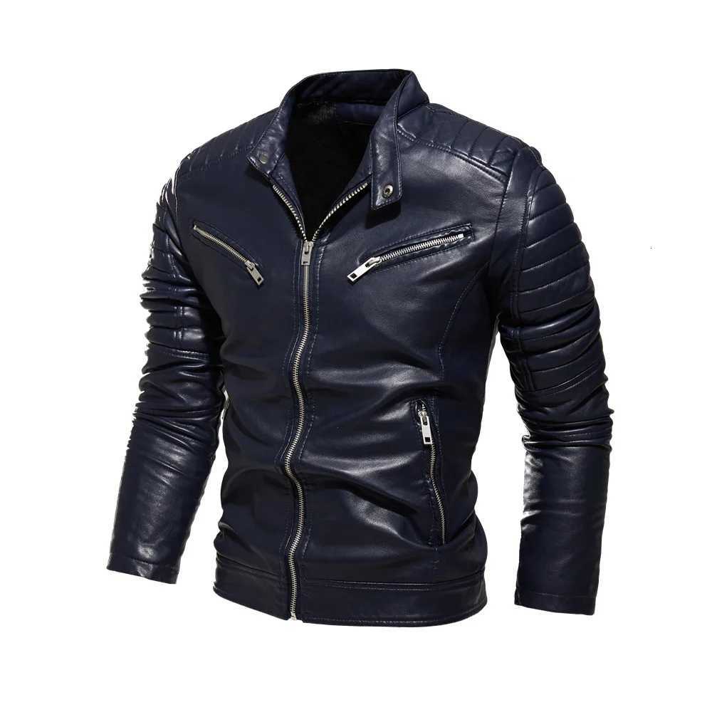 High Quality Mens Brand PU Leather Jacket Fleece Men Slim Fit Leather Coat Men Fashion Leather Jacket Male PU Leather Jackets W251023