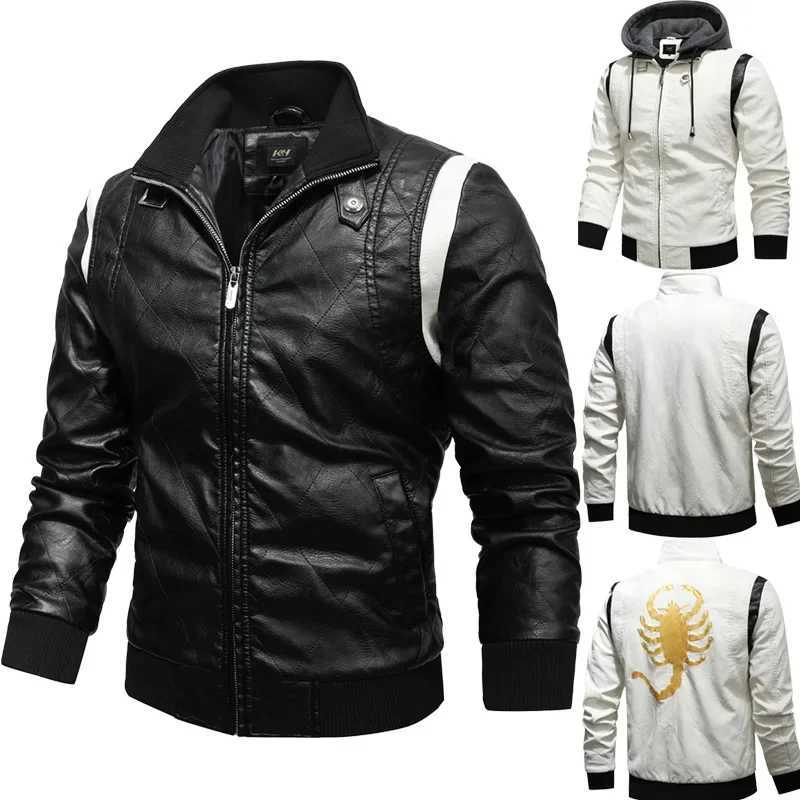 2024 New Mens Motorcycle Biker Leather Jackets Embroidery Scorpion PU Drive Coat Fashion Stand Collar Faux Leather Jacket W251023