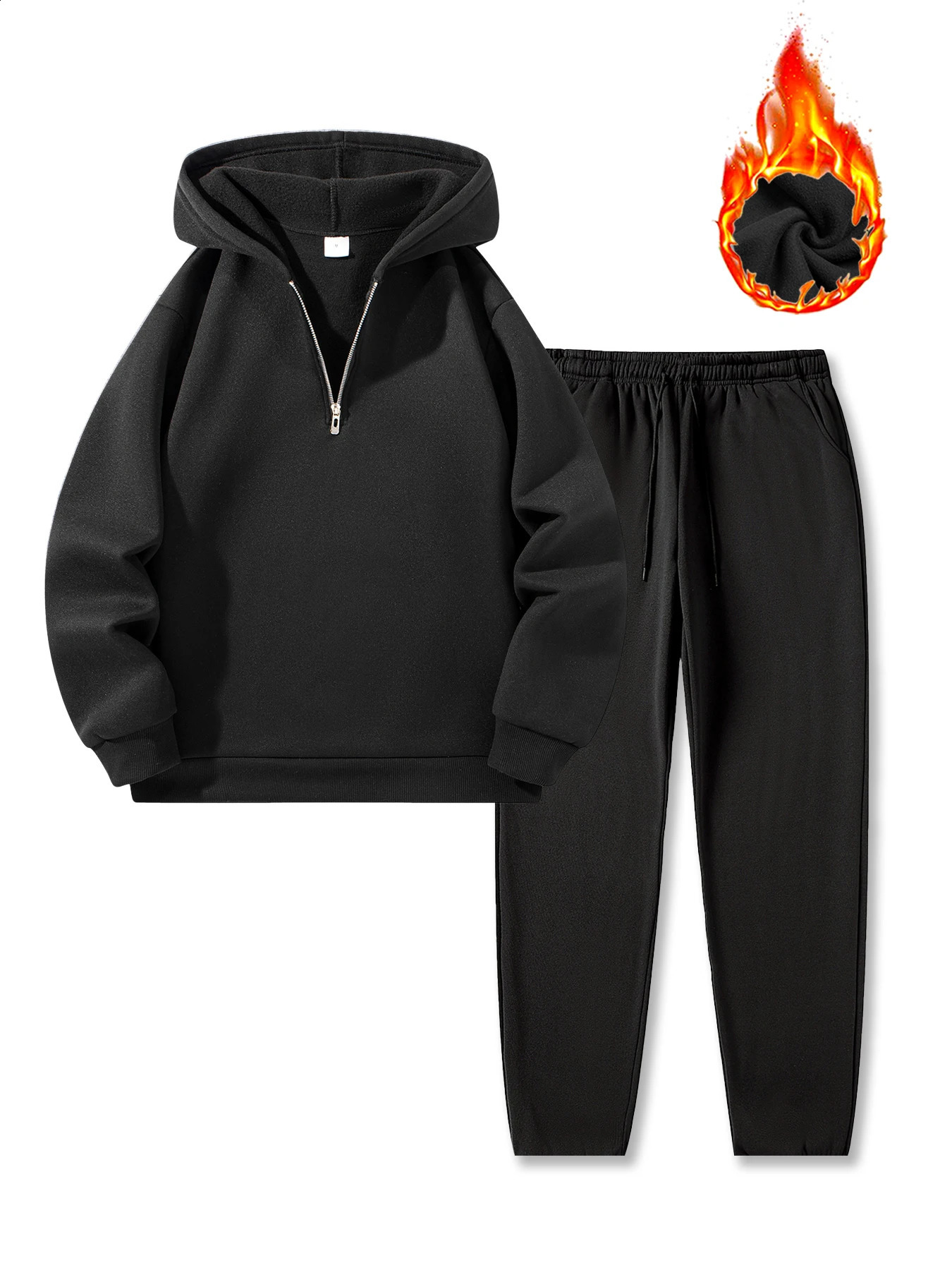 Mens Half Zipper Hoodie Trousers Suit Autumn Winter Solid Color Casual Sportswear Warm Outdoors S2XL Tracksuit 251023