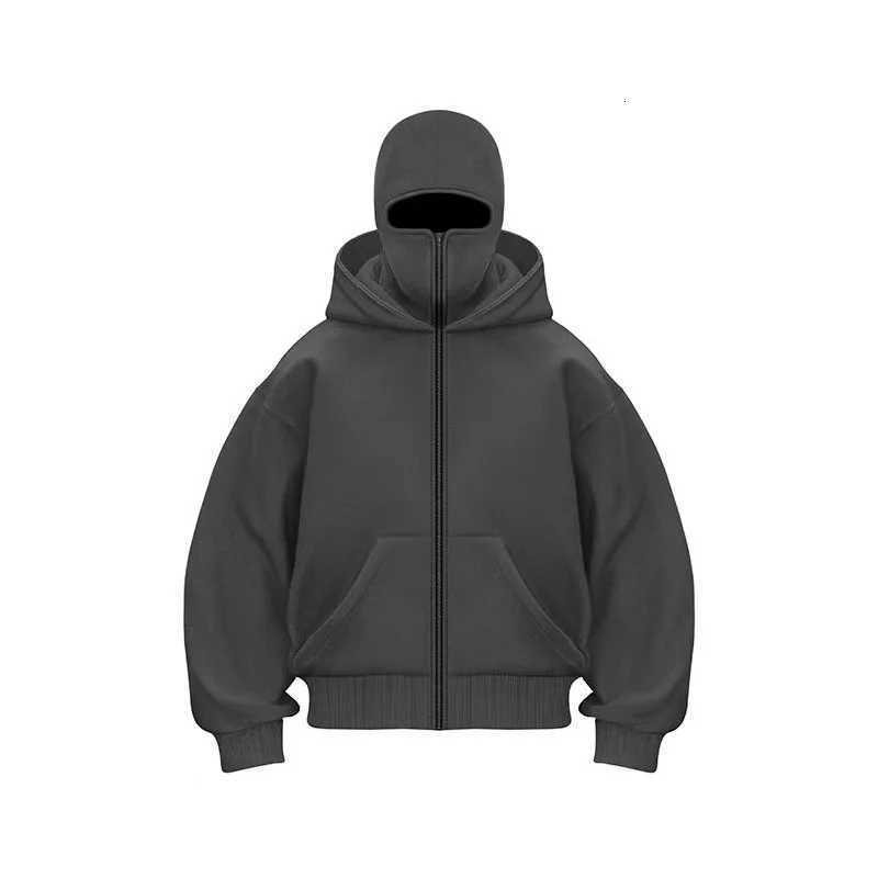 2025 Hot New Mens Balaclava Hoodies Half Zip Up Pullover Double Hooded Fleece Sweatshirt Unisex Fall Winter Outfits For MenT251023