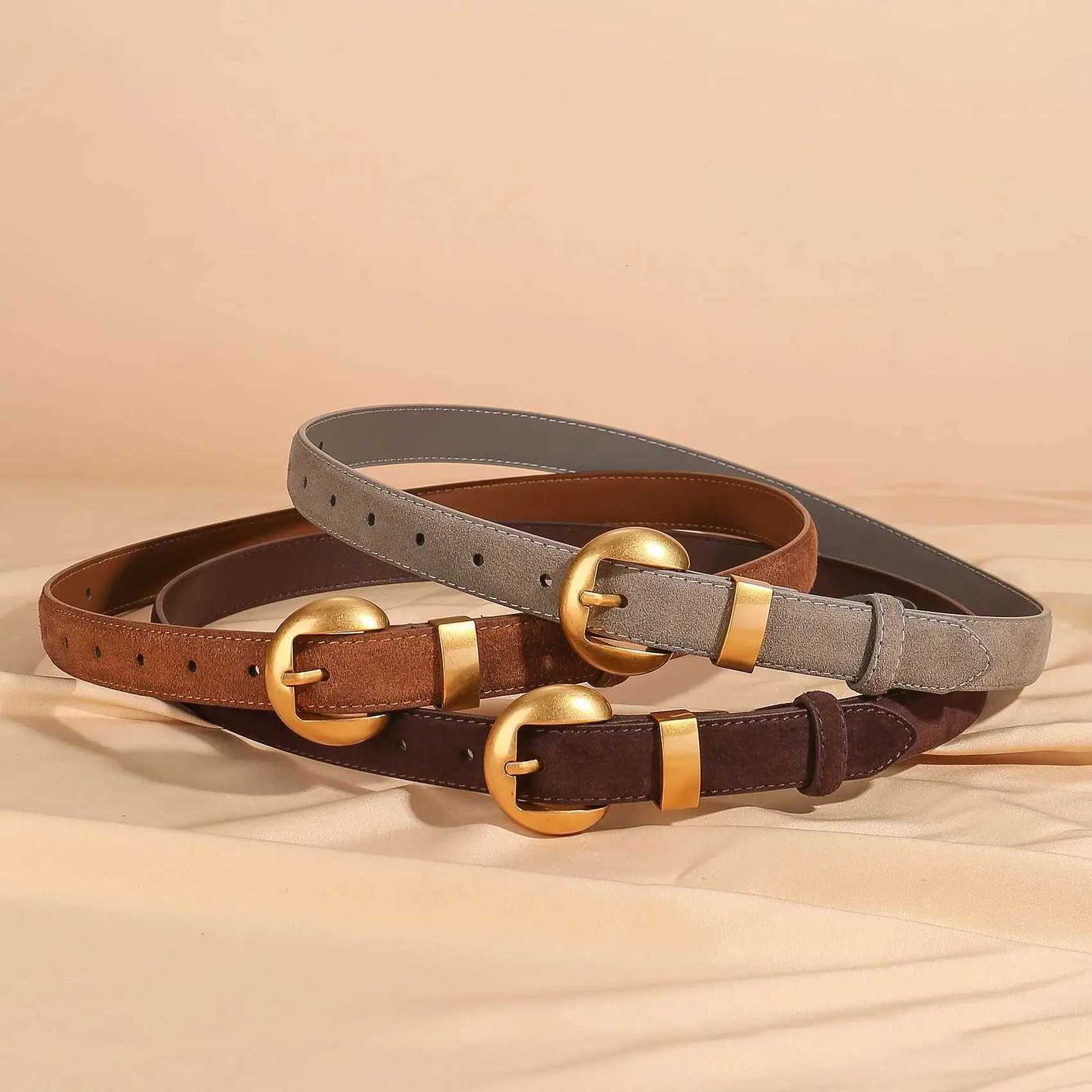 Fashion Womens Suede Leather Belt for Jeans Dresses with Gold Alloy Buckle Cowhide Suede Stylish Waistband Adjustable GirdleXJ251023