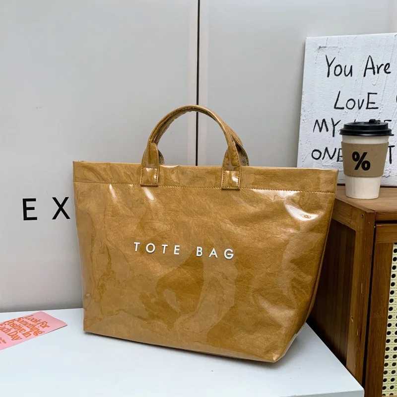Kraft paper jelly waterproof bag womens new retro commuting large capacity DuPont paper tote bagL251023