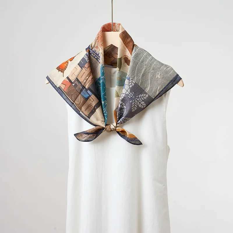 Spring Summer Lightweight Silk Cotton Blend Scarf 65x65cm Square Womens Breathable Floral Print Versatile Accessory J251113