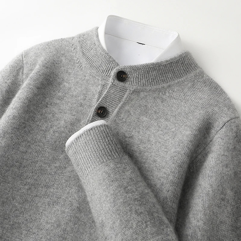 AutumnWinter Mens Cashmere Sweater Half High Collar Long Sleeve 100 Wool Knit Business Casual Henry Collar Pullover 251016