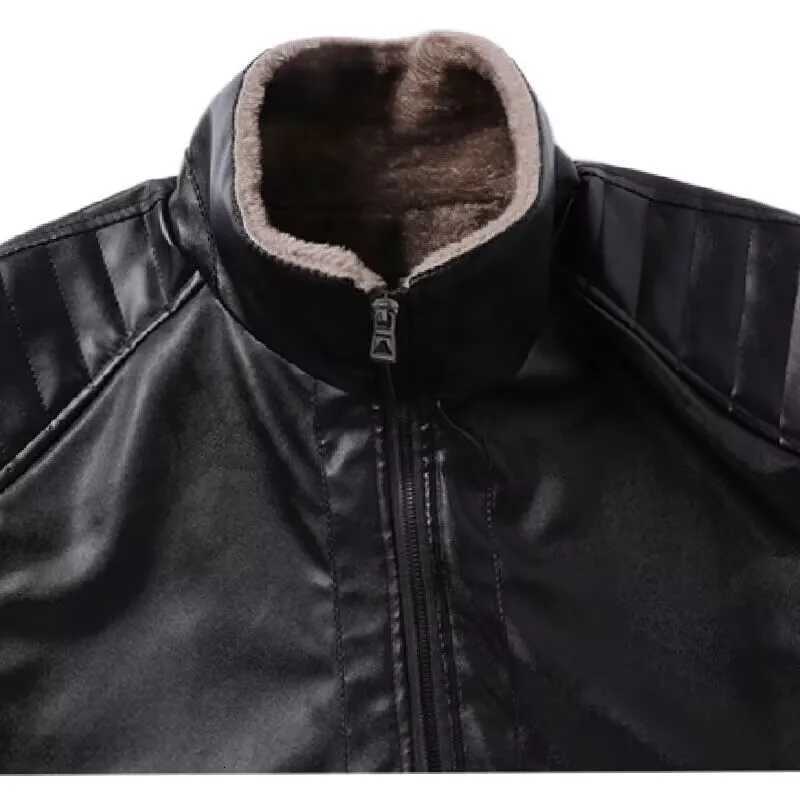Thick Warm Fleece Lined Leather Coat For Men 2025 New Square Collar Jacket Light Business Casual Fashion Allmatch Outerwear W251023
