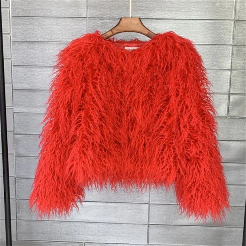 Autumn Winter Warm Women Faux Fur Coat Loose Black White Pink Plush Female Jacket 251021