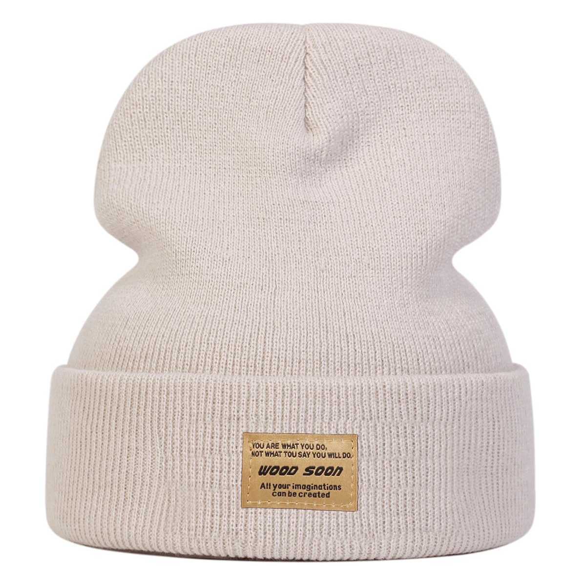 Unisex WOOD SOON Sewing Label Beanies Hats Autumn and Winter Warm Knitted Hat Hip Hop Boy Girls CapsXJ251023
