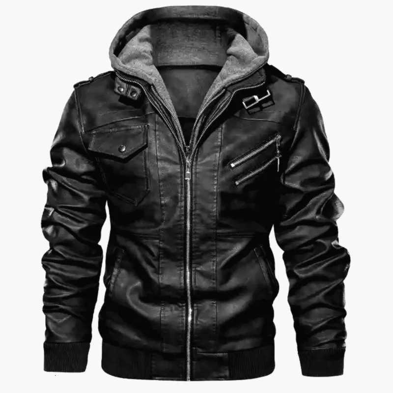 Mens Autumn Winter Casual PU Leather Hooded Zipper Warm Jackets Male Motorcycle Jacket Military Windbreaker Outdoor Coats W251023