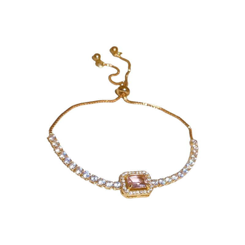 High-End Zircon Square Dia Pull Chain Bracelet for Women, INS Style Simple Elegant Bracelet, Niche Fashion Design Sense Jewelry - view 3