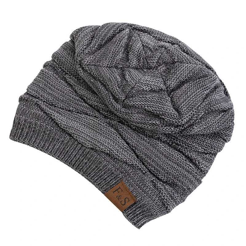 New Unisex Slouchy Winter Hats Warm Fleece Lined Beanie Cap Men Women Casual Label Decor Winter Mixed Color Knitted HatsXJ251023
