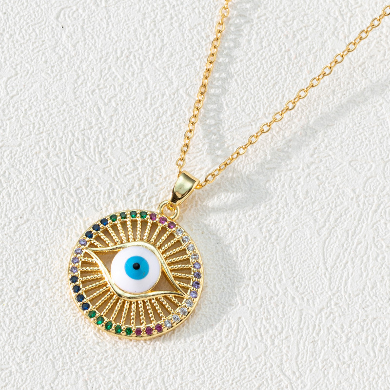 Gold necklace Fashionable Evil Eye Necklace Zircon Drip Oil Pendant Brass Gold Plated Retro Eyelash Design necklace for women and men