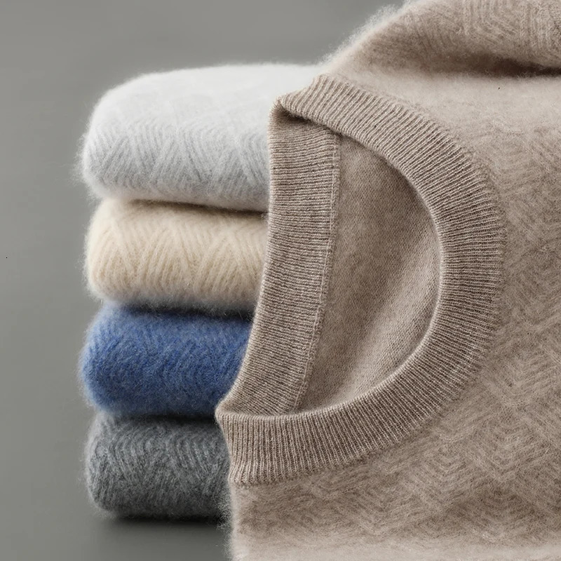 Mens 100 Pure Wool Sweater ONeck Loose Pullover AutumnWinter Large Size Knitted Bottom Shirt Korean Business Casual Tops 251016