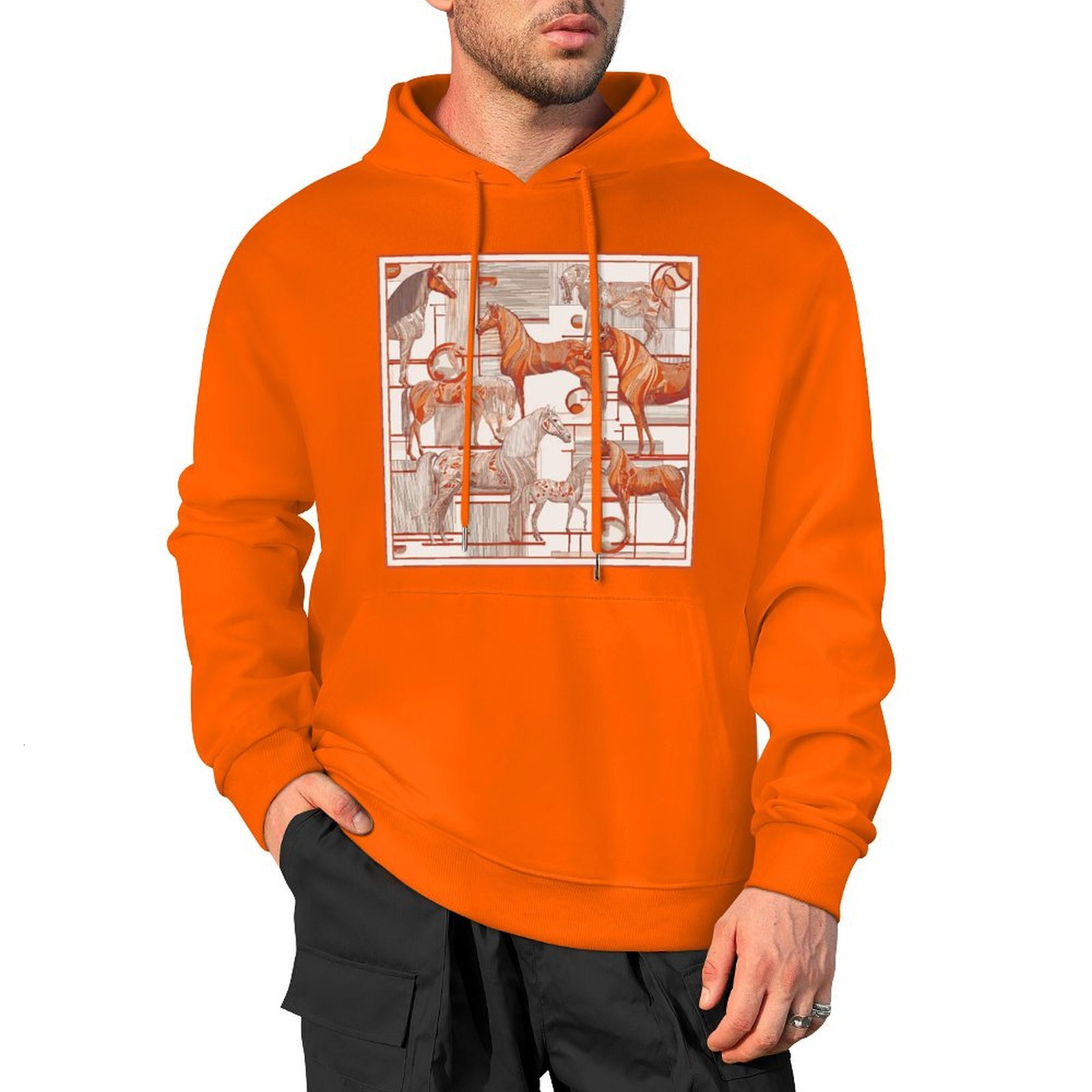 H Designer Fall Winter Hoodie Luxury Horse Print Design Unisex Long Sleeve Streetwear Hip Hop Oversized Fit Hoodie Men's Fashion Apparel H34