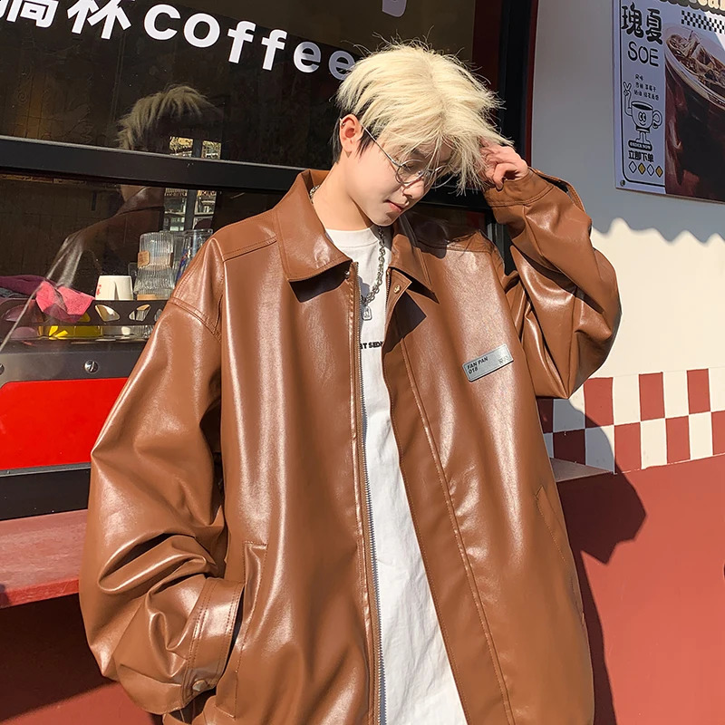 Spring Fashion Mens Biker Jacket American Style Notch Lapel Leather Jacket Lightweight Casual Coat For Men Daily Wear 251021