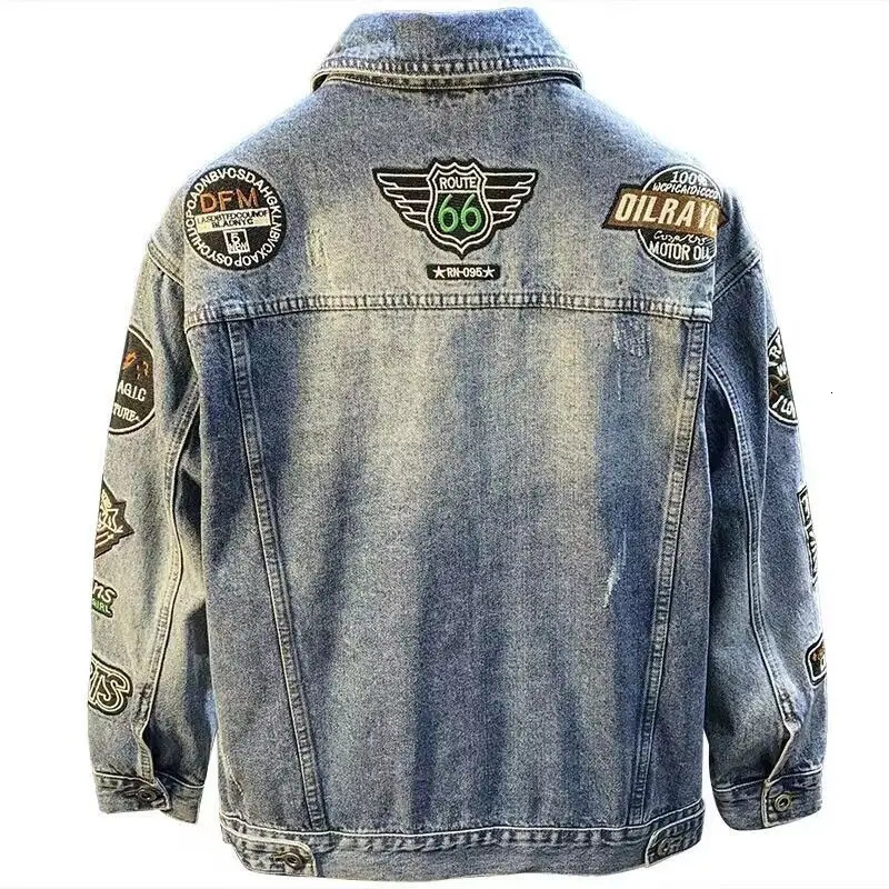 Mens Casual Embroidery Denim Jacket Oversized Plus Size Spring Autumn Coat Youth Fashion Hong Kong Style Workwear Top 251017