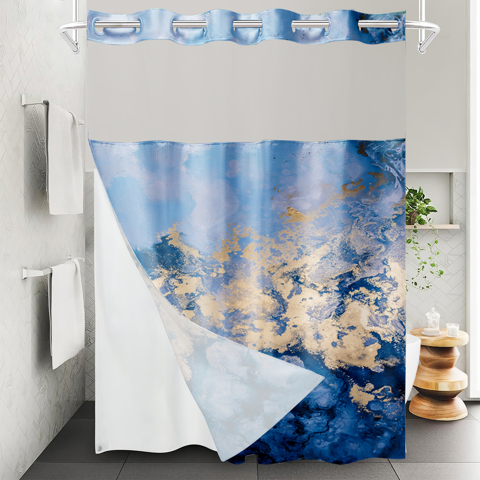 YL-37534 waterproof polyester digital printed marble pattern shower curtain bathroom double layer shower curtain
