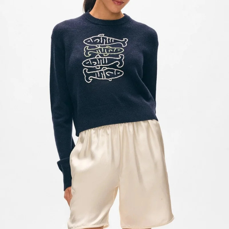 Women Y2K Graphic Sweater top Cute Fish Print Long Sleeve Knit Pullover Preppy Fall Winter Aesthetic Streetwear 251016