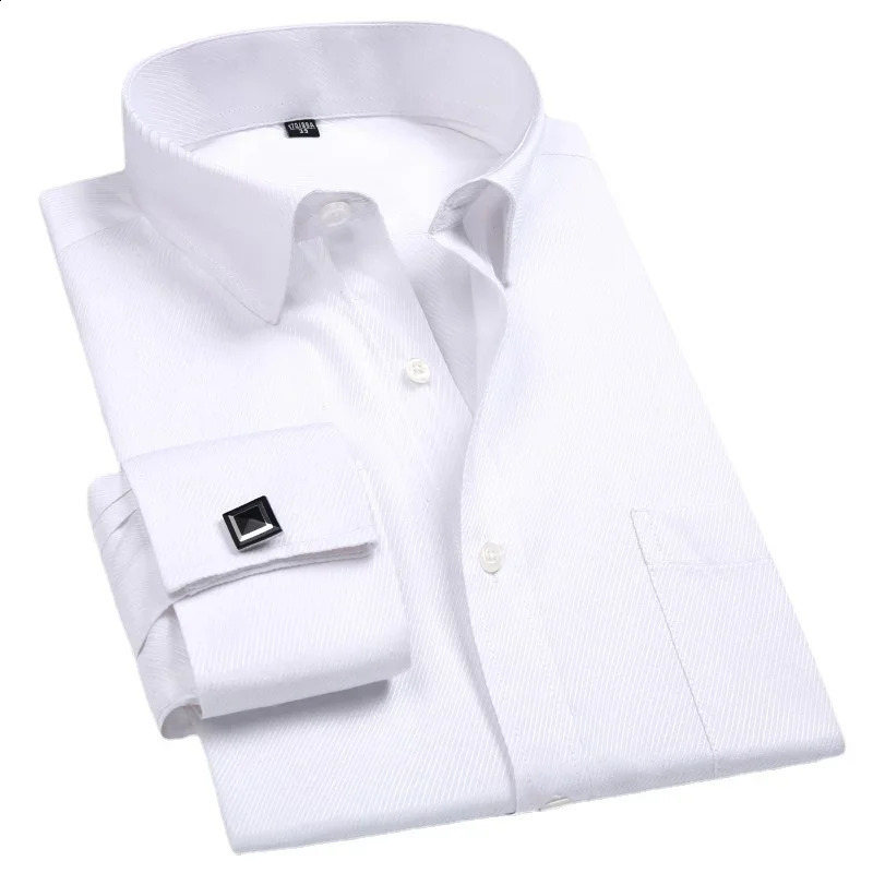 Men French Cuff Dress Shirt Cufflinks White Long Sleeve Casual Buttons Male Shirts Regular Fit Clothes 251021