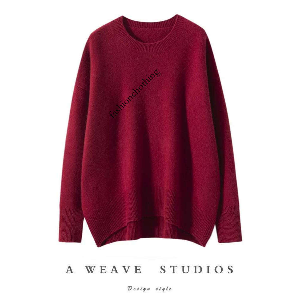 Classics Loose Women's O-neck 100% Cashmere Sweater Thick Pullover Autumn Winter Asymmetrical Soft Lazy Style Knitwear Clothing