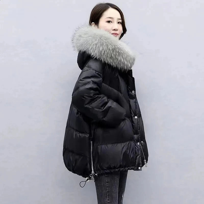 Winter Warm Down Cotton Jacket With Large Fur collar Hooded Coat Loose Women Thicken Parker Puffer Overcoat Casual wear 251021