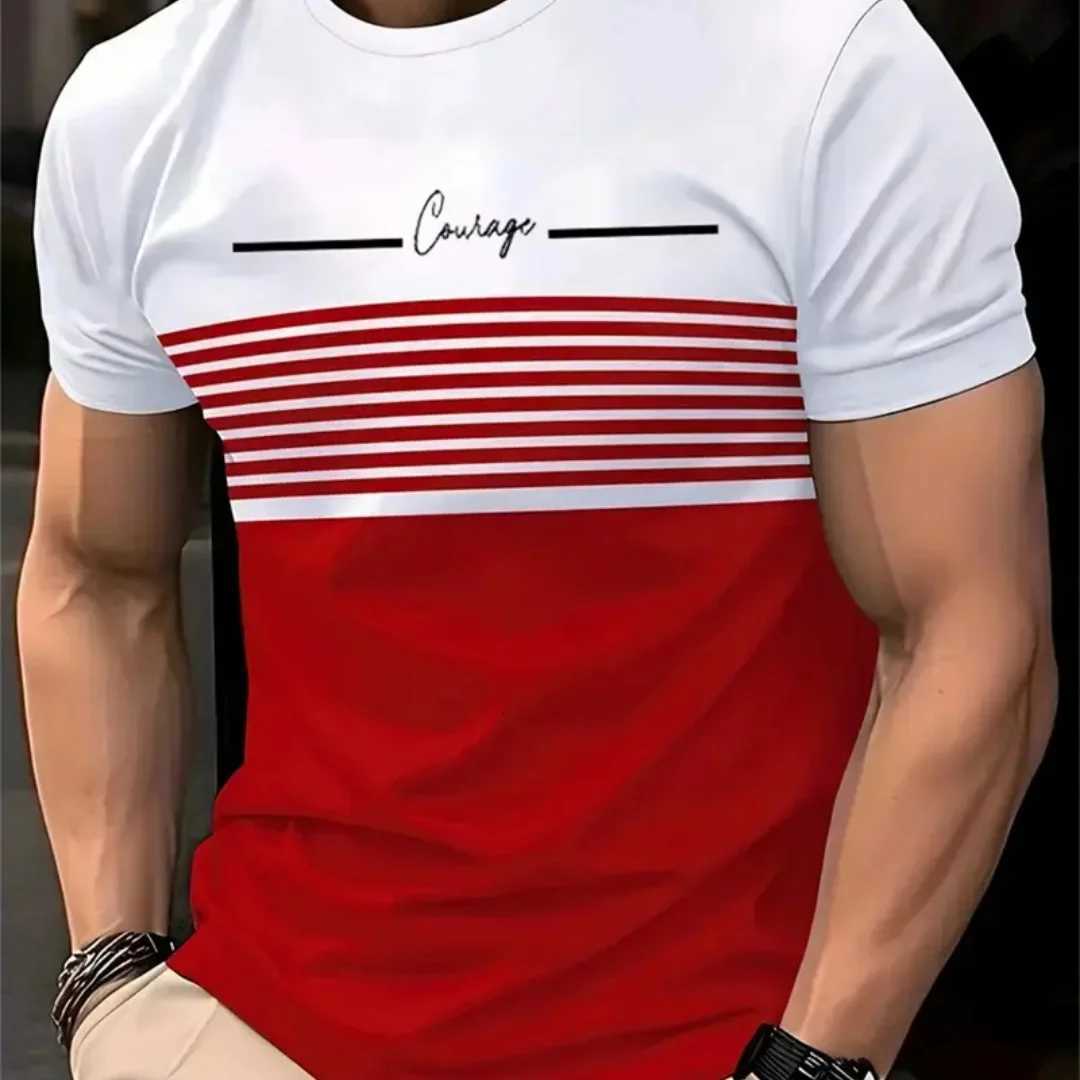 Oversized tshirt Mens T Shirt Summer Fashion Casual Round Neck Short Sleeve Top Striped Printed Mens Clothing TshirtXJ251023