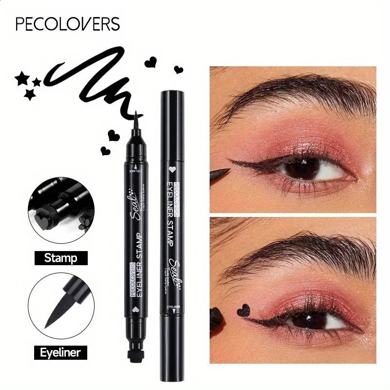 2 In 1 Black Liquid Eyeliner Doublehead Moon Stamp Eye Liner Pencil Quick Dry NonSmudge Longlasting Easy to Use Eye Makeup 251014