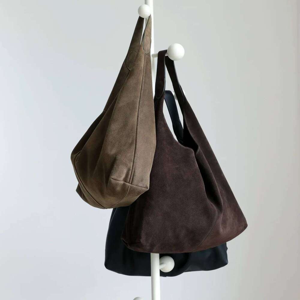 Simple High-end Suede Commuting Large-capacity Leather Lazy and Casual First-layer Cowhide Shoulder Tote Bag