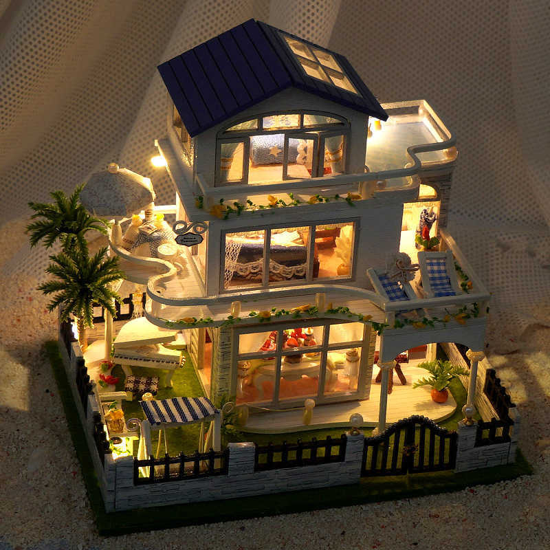 DIY handmade wooden model house toy that glows as a birthday gift. L251023