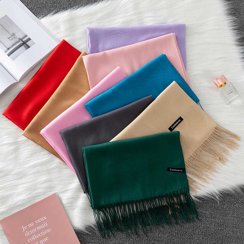 Winter Female Scarf Cashmere Shawls Wraps Women Solid Long Hijab Stoles Bufanda Tassel Autumn Lady Headband 2022 J251113