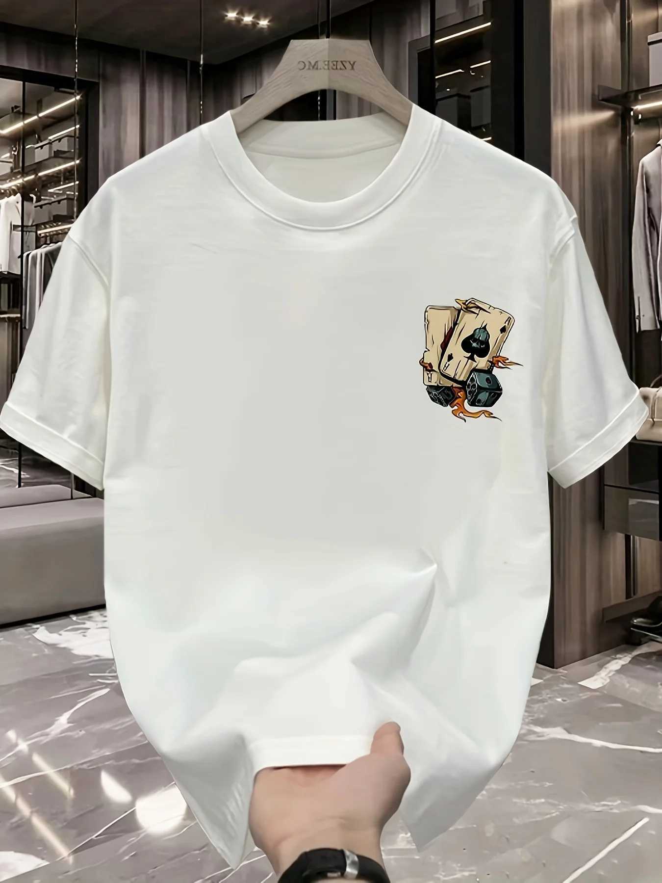 Mens summer 100 pure cotton fashionable casual loose creative and dice printed sports round neck short sLeeved TshirtXJ251023
