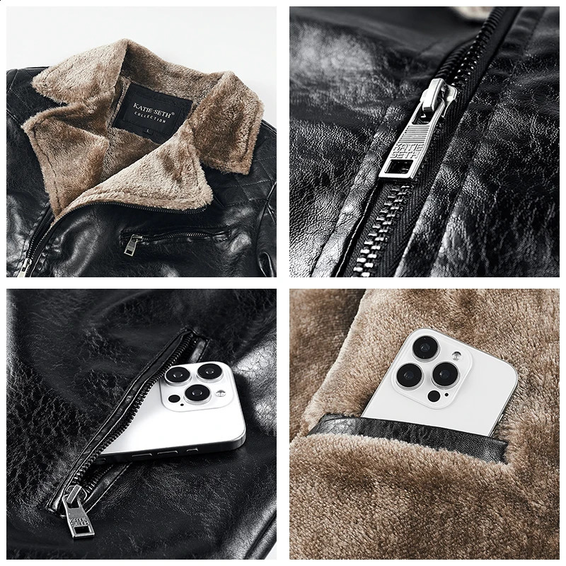 Winter Fleece Keep Warm Men Coat Fashion Removable Collar Tops Outdoors Loose Thickening Solid Lapel Leather Jacket 251023
