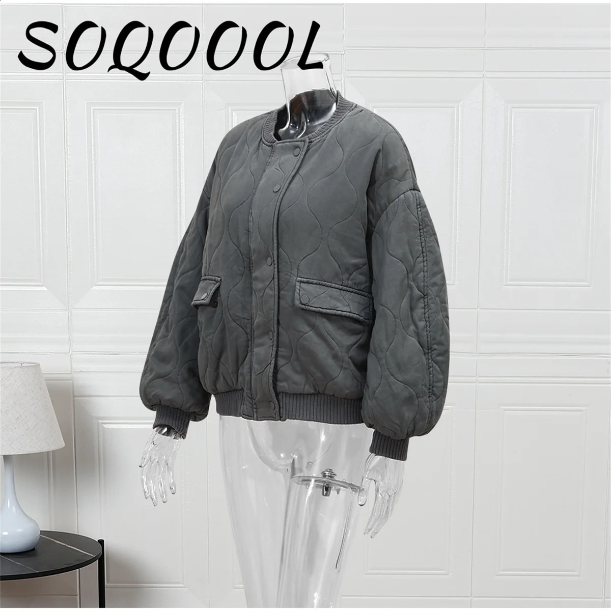 Fashion Elegant Solid Bomber Jacket Coat Womens Warm Long Sleeved Loose Casual Outwear Club Party Grey Street Wear Female 251013