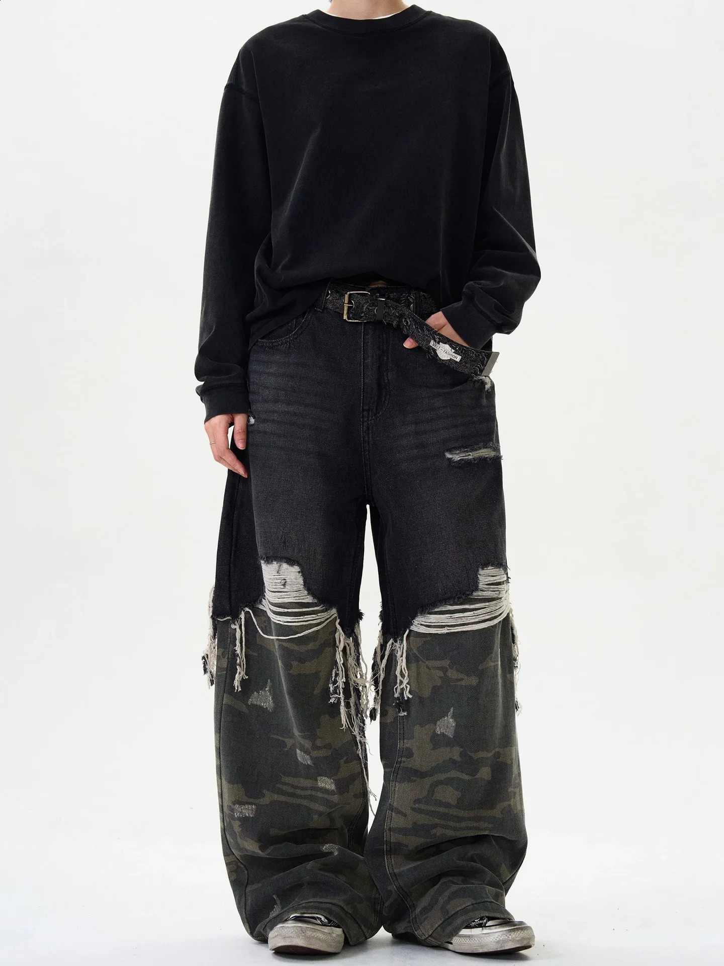 Baggy Jeans Men Distressed Barrel Frayed Wide Leg Streetwear for Skater Denim Pants Grunge 251018