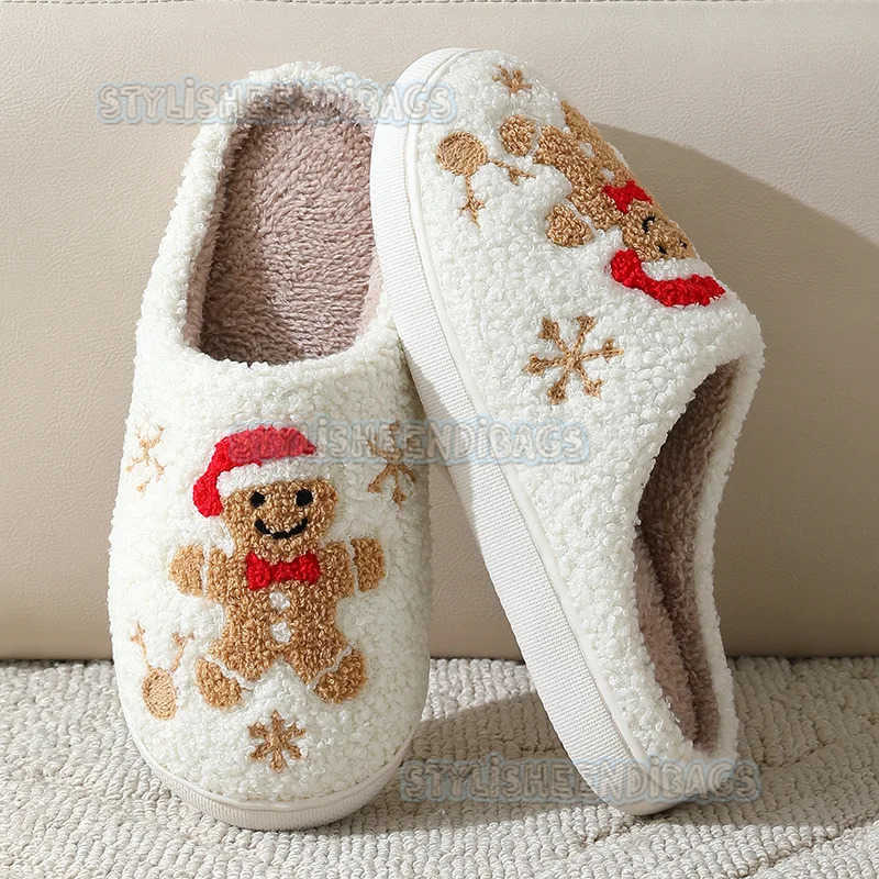 Christmas Women Slippers Cute Gingerbread Winter Warm Slides Couple House Shoes Men Bedroom Flat Soft Sole Home Shoes for Gift H251023
