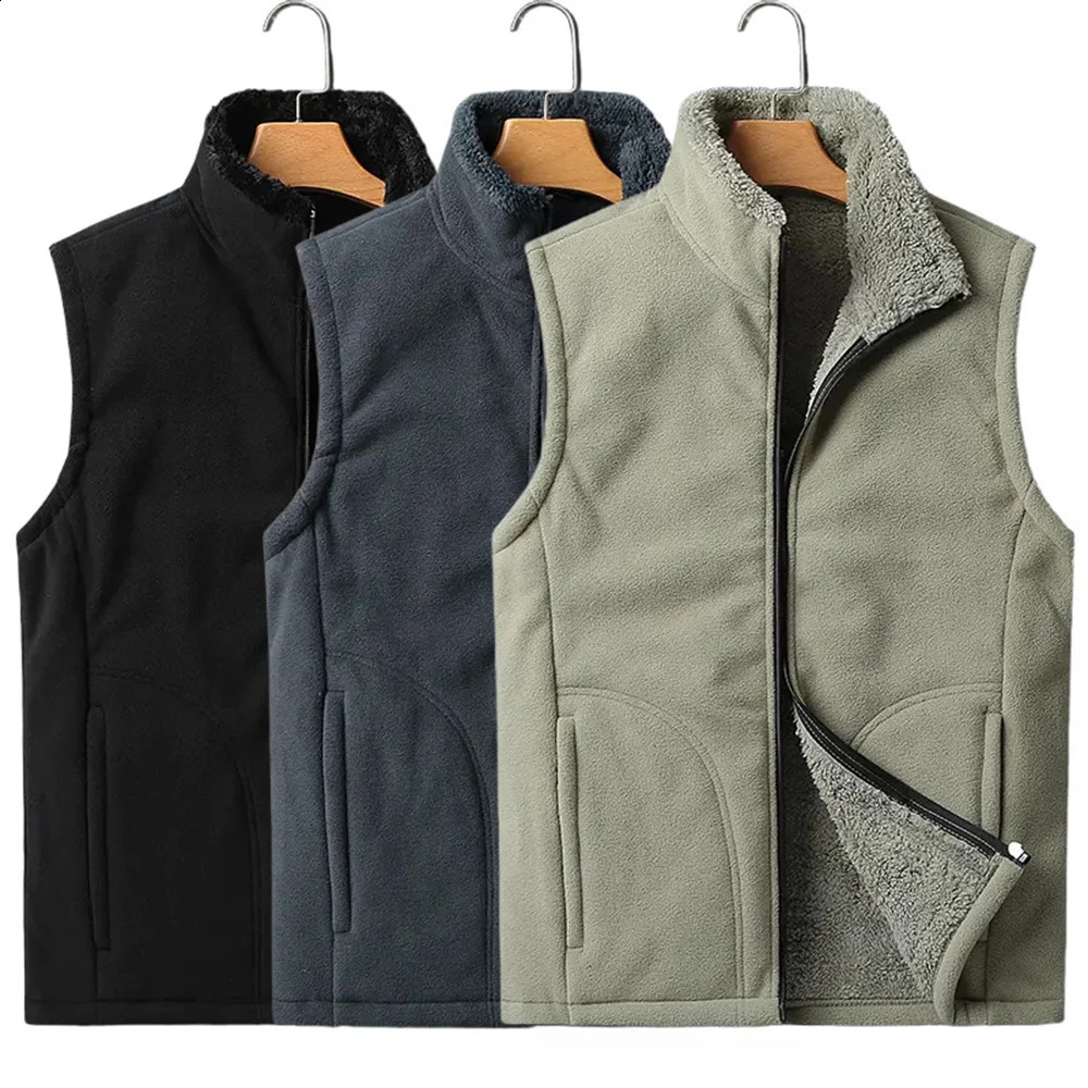 For autumn and winter mens woolen vests velvet sleeveless thermal M8XL cashmere plussize standup collar 251023