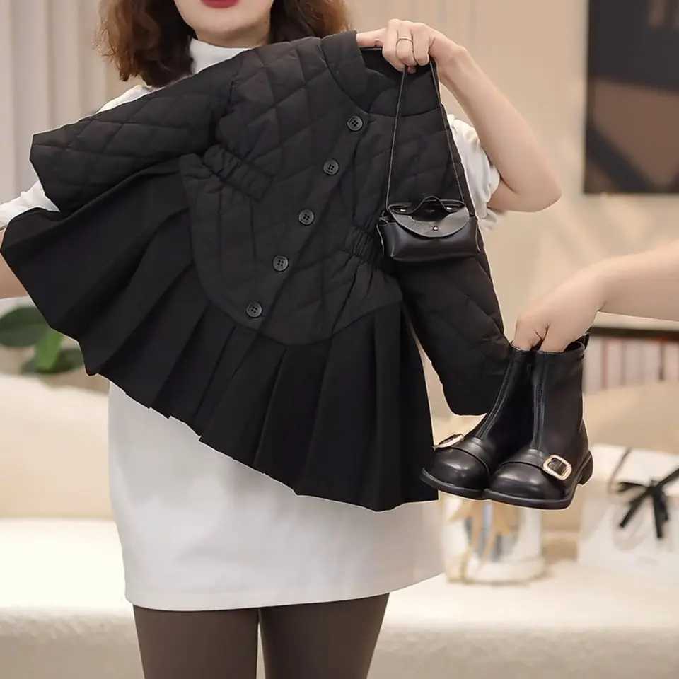 111Years Toddler Kids Cotton Padded Jacket Coat for Girls Black Patchwork Dress Jackets Infant Winter Cute Outwear Overcoat 2 3 Y251023