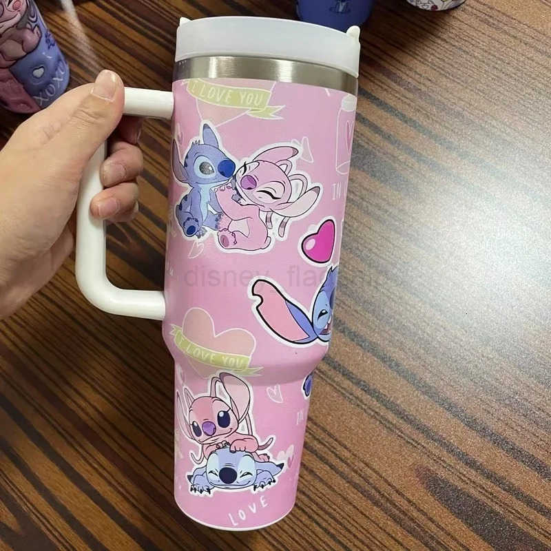 Disney Stitch And Angel Stainless Steel Tumbler 40oz Cartoon Comic Thermal Mug With Straws And Lid For Cold And Hot BeveragesXJ251023