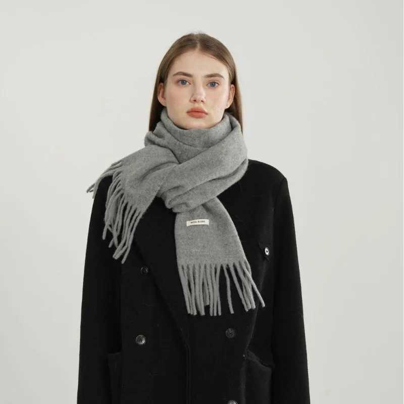 Korean Style Trendy Solid Fringed Scarf Women Men Unisex Minimalist Cozy Neck Wrap Female Male Thick Warm Muffler Autumn Winter J251113