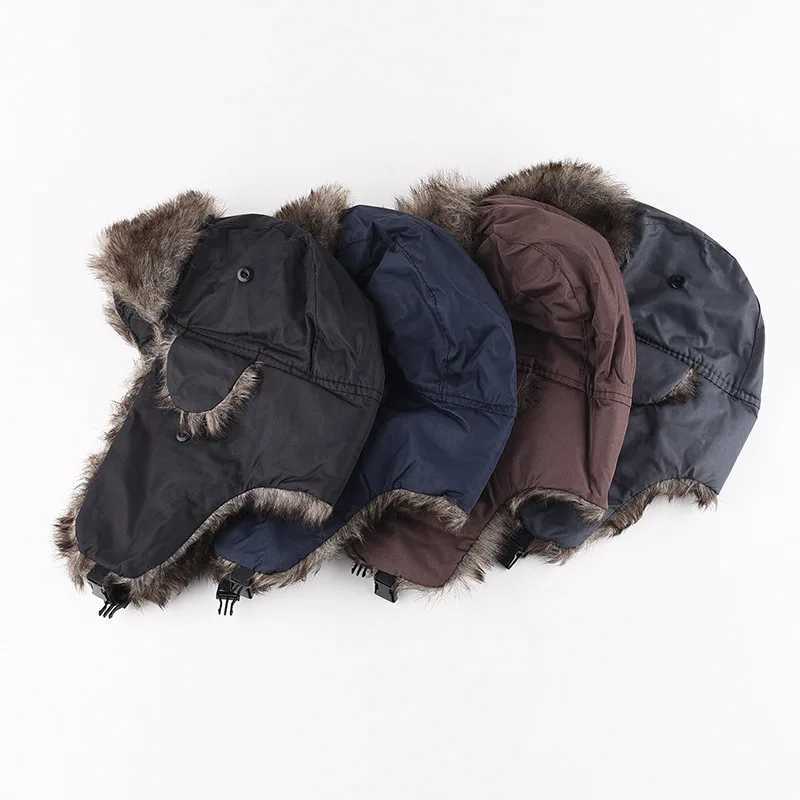 Mens Winter Trapper Trooper Earflap Warm Russian Waterproof Ski Hat Bber Russian Warm Ear Protectors HatsW251023