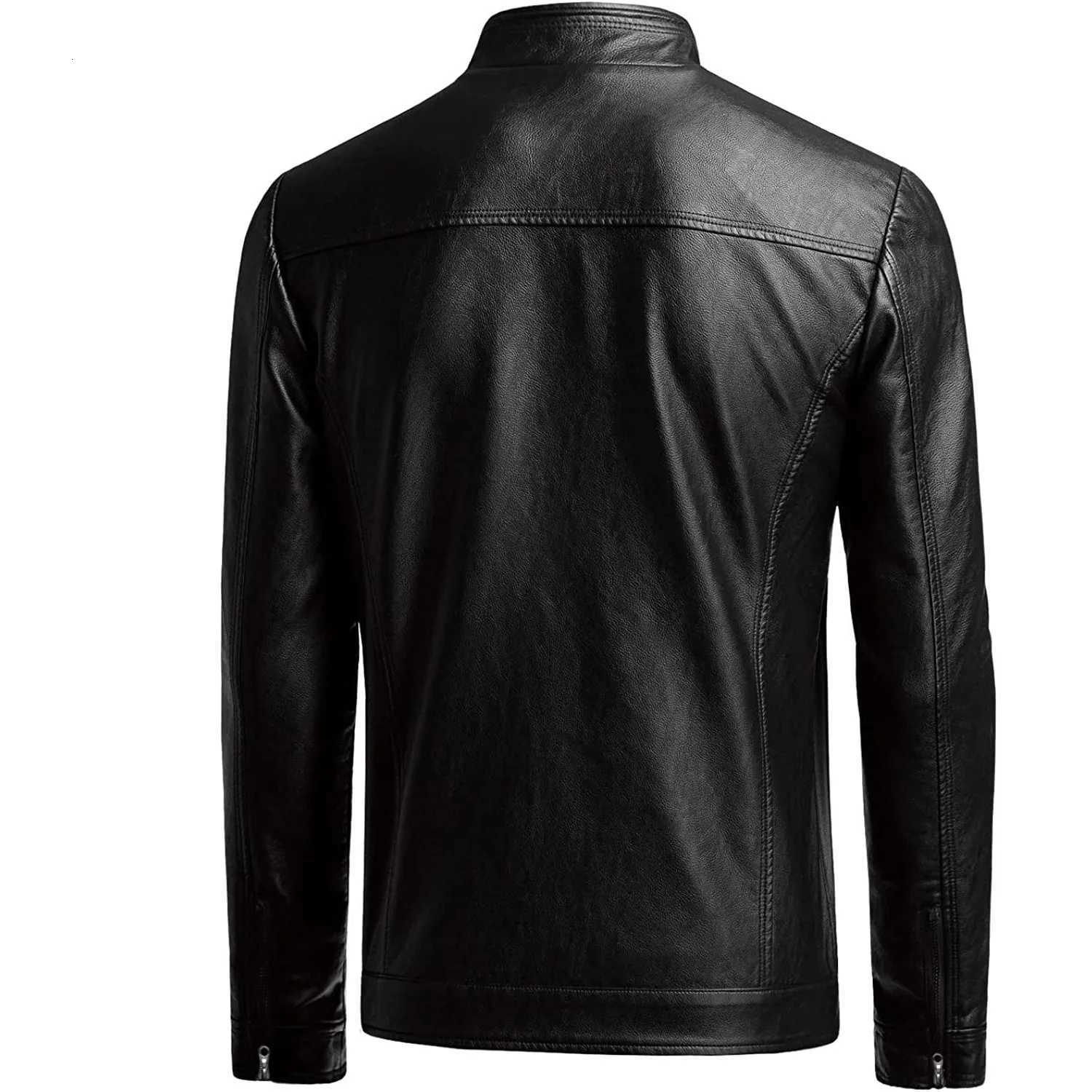 Autumn Winter Men Stand Collar Motorcycle Leather Jacket Coat Brown Black Coffee Multi Color Options Slim Fit Trendy Outerwear W251023