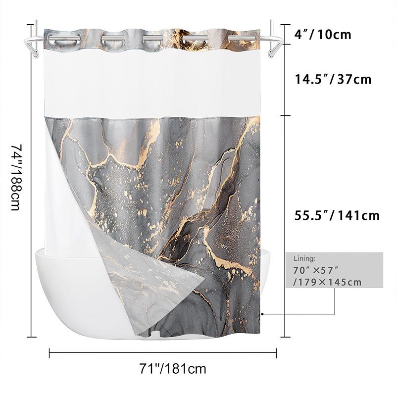 YL-37534 waterproof polyester digital printed marble pattern shower curtain bathroom double layer shower curtain