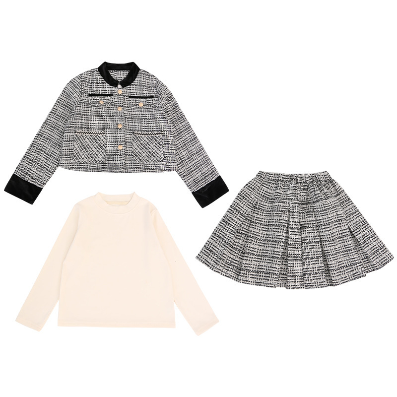 Children's designer fashion autumn and winter set, new twill fabric two-piece set, fashionable girl pleated skirt set, fashionable