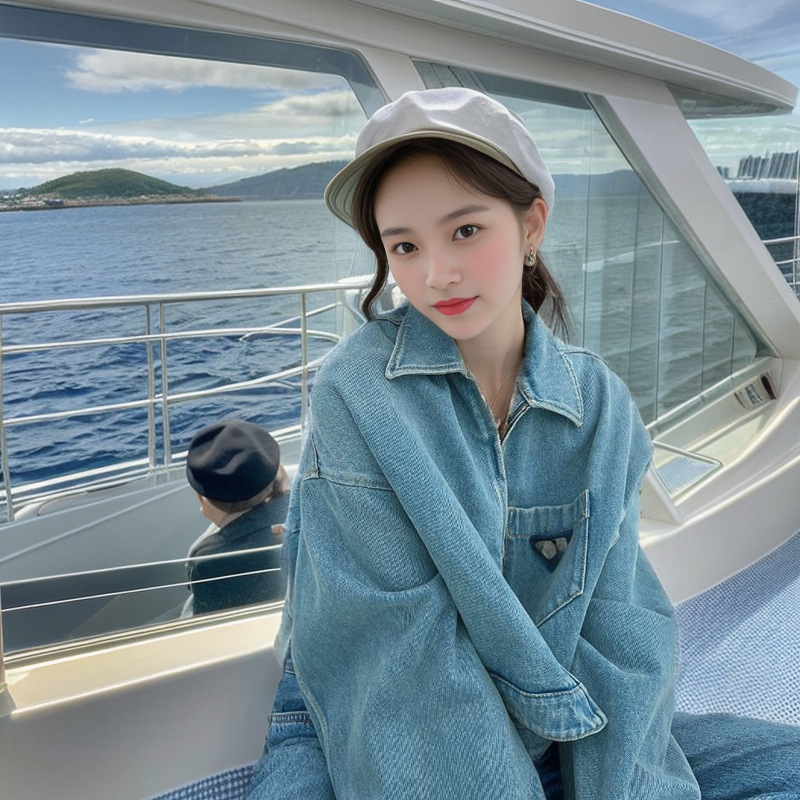 Women's Retro Denim Jacket Loose Casual Designer Versatile Long Sleeved Jacket